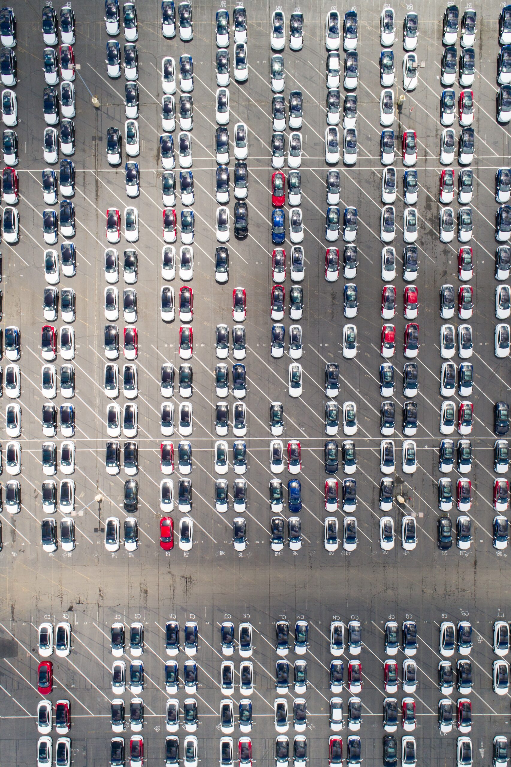 An aerial view of automotive car parking
